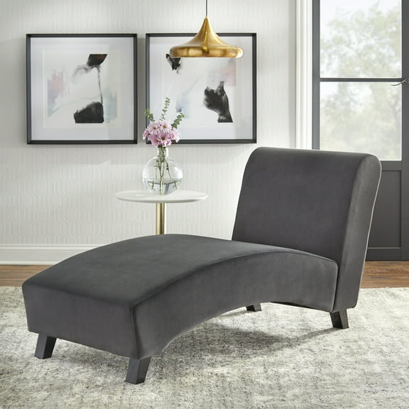 TMS Simmons Indoor Chaise Lounge Velvet Chair, Dark Gray