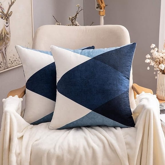 Eryueer Geometric Cushion Covers Decorative Square Throw Pillow Case Pillowcases for Couch Livingroom Sofa Bed with Invisible Zipper 45cm x 45cm 18x18 Inches 2 Pieces Blue