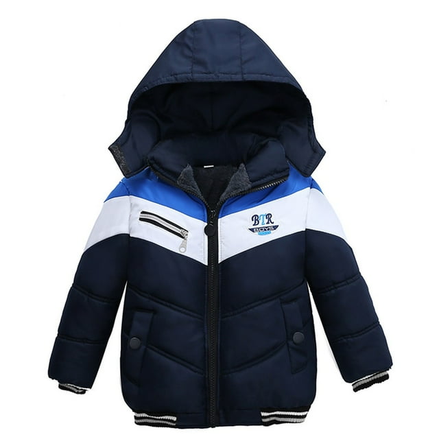 Gibobby Chamarra acolchada para niñasAbrigo con cremallera para niñas, chaqueta para bebés, invierno, niño pequeño, con capucha, a de viento, a rayas, ni(Marina, 12-18 Meses)