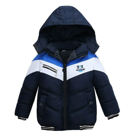

Winter Coats Kids Zipper Windproof Baby Coat Stripe Boys Girls Jacket Toddler Winter Hooded Boys Coat&Jacket Raincoat Navy XL