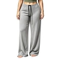 thumbnail image 3 of Tqcoqu Women's Solid Color Drawstring Elastic Waist Wide Leg Pants Casual Loungewear Long Trousers For Fall Winter, 3 of 7