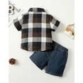 thumbnail image 3 of Toddler Baby Boy Outfits Plaid Short Sleeve Ripped Denim Short Set Toddler Boy Clothes Spring Summer Baby Boy Clothes 18-24 Months, 3 of 7