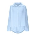 thumbnail image 2 of pstuiky Shorts Pajama Set for Women Oversized Solid Color Lightweight Lounge Sets Summer Loose Fit V-Neck Long Sleeve Pajama Sets with Shorts Light Blue M, 2 of 6