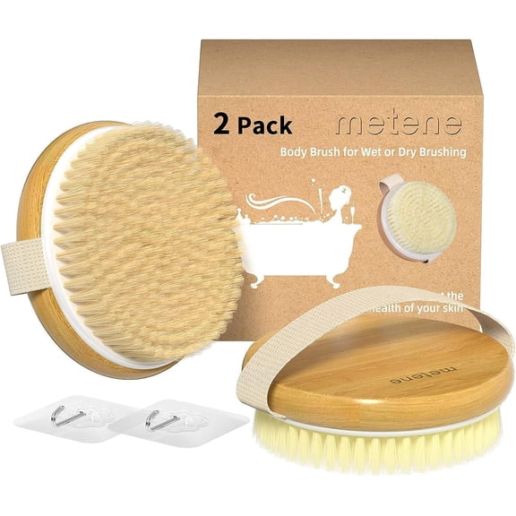 Metene 2 Pack Dry Body Brush, Shower Brush Wet and Dry Brushing, Dry Brush for Cellulite