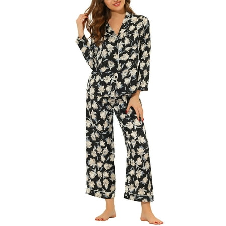 

cheibear Women s Pajama Sleep Shirt Nightwear Sleepwear Lounge Satin Pj Sets