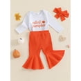 thumbnail image 4 of Elippeo 3Pcs Baby Girl Halloween Outfits Long Sleeve Romper + Ribbed Bell Bottoms + Headband Set Holiday Clothes, 4 of 9