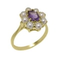 thumbnail image 1 of LBG British Made 10k Yellow Gold Natural Amethyst & Cultured Pearl Womens Statement Ring - 33 size options - Size 4.25, 1 of 6
