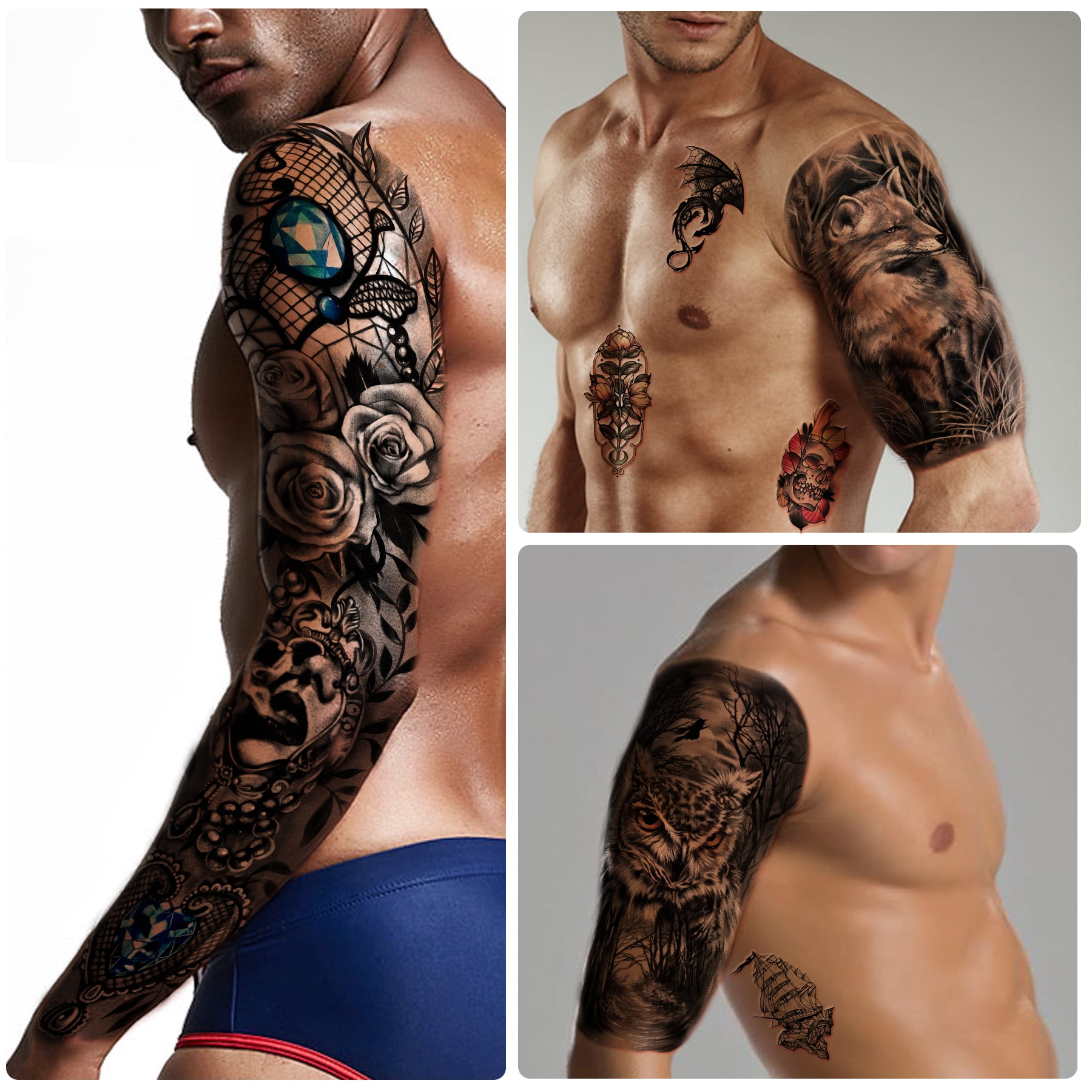 Waterproof Full Arm Temporary Tattoos 8 Sheets and Half Arm Shoulder Tattoo  8 Sheets, Extra Large LastingTattoo Stickers for Men and Women  (22.83