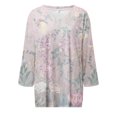 thumbnail image 2 of Gibobby Playera de manga corta con cuello en V Camiseta informal con cuello en V y encaje con estampado vintage para mujer(Rosa,G), 2 of 3