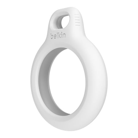 Belkin Apple AirTag Secure Holder with Key Ring - Durable Scratch Resistant Case With Open Face & Raised Edges - Protective AirTag Keychain Accessory For Keys, Pets, Luggage, Backpacks - White