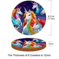 thumbnail image 3 of Unicorn Round Coasters Set of 6, Microfiber Leather Drink Coasters, 11x11 cm/4.3x4.3 in, Table Coasters for Glasses, Cups, Mugs - Black, 3 of 6