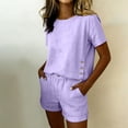thumbnail image 6 of Mifsaly Two Piece Short Set for Women Side Buttons Summer Casual Vacation Matching Outfits Crewneck Top and High Waisted Shorts with Pockets Purple,XXXL, 6 of 7