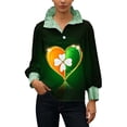 thumbnail image 4 of St. Patrick's Day Hoodie for Women Classic Plaid Pattern Ribbed Collared Button Placket Long Sleeve Loose Fit Festive Holiday Graphic Top, 4 of 6