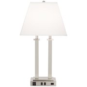 Possini Euro Design Amity Modern Table Lamp 26 High Brushed Nickel with USB and AC Power Outlet in Base White Linen Shade for Bedroom Bedside Desk