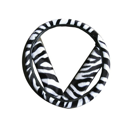 YK auto USA Safari White Zebra steering wheel cover + Seat Belt Cover 2