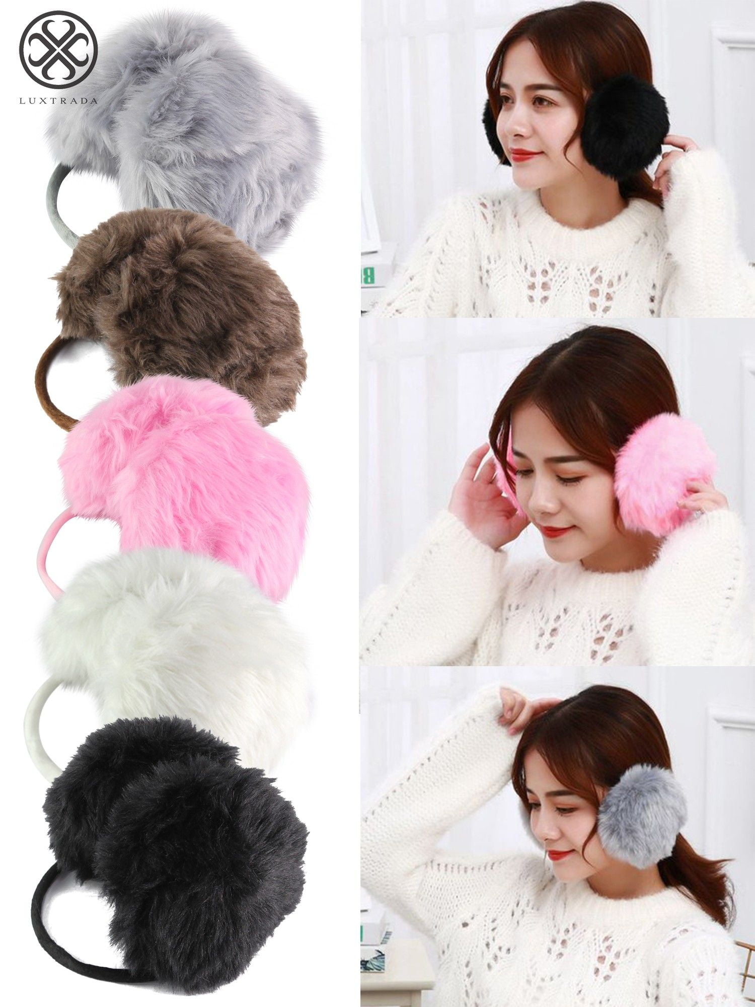 Women Girls Winter Warm Foldable Faux Fur Plush Ear Warmers,Cute Bowtie Earmuffs for All Ages 