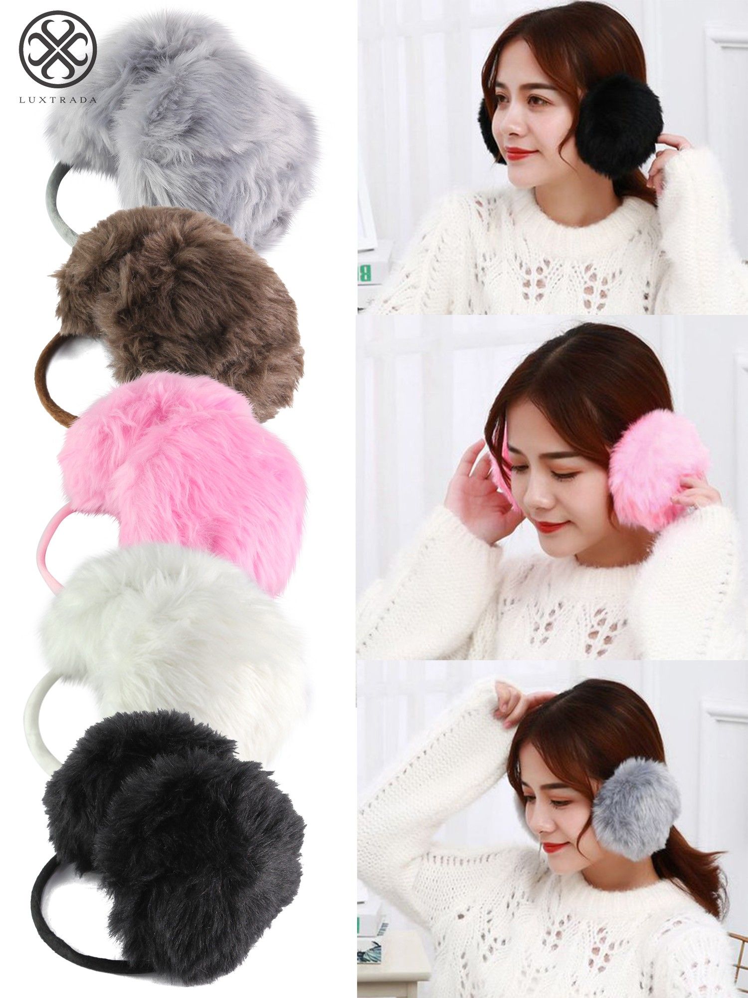 Womens Winter Warm Earmuffs Cute Cartoon Thick Fur Ear Muffs Headbands Ultra Soft Ear Warmers Outdoor Earmuffs Black 