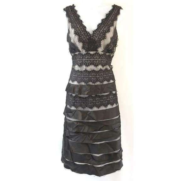K. Jordan Black Fitted Sleeveless Laced Netting Satin Cocktail Dress Women's 12