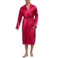 thumbnail image 5 of INSPIRE CHIC Satin Robe for Men's Nightwear Long Sleeve Kimono Bathrobe Sleepwear with Shorts Set L Red, 5 of 5