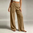 thumbnail image 5 of Women's Wide Leg Pants Double Layer Elastic Waist with Front Drawstring,Loose Trousers Side Pockets,Trends Casual Fall Travel Work Outdoor Daily Wear,Beige,XXL, 5 of 7