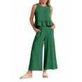 thumbnail image 2 of Women'S Pants Sets 2 Piece Outfits Sleeveless Round Neck Tank Tops Elastic Waist Wide Leg Green S, 2 of 9