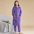 thumbnail image 5 of 2 Pcs/Set Women Winter Bathrobe Pants Set Thick Fleece Keep Warm Hooded Single-breasted Robe with Pockets Loose Homewear Trousers Sleepwear Pajamas, 5 of 7
