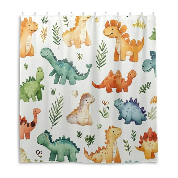 Cute Watercolor Dinosaur Shower Curtain Liner 66x72 Inch Waterproof Shower Curtains Decorative Bathroom with 12 Pack Hooks