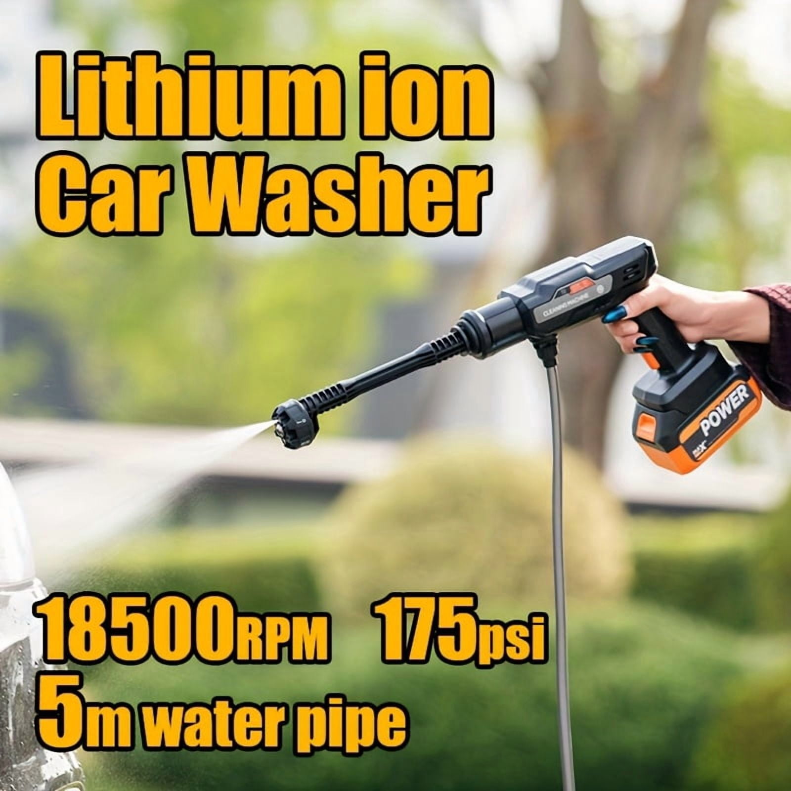 Wireless car pressure washer gun high speed motor multiple nozzles portable with battery and water hose