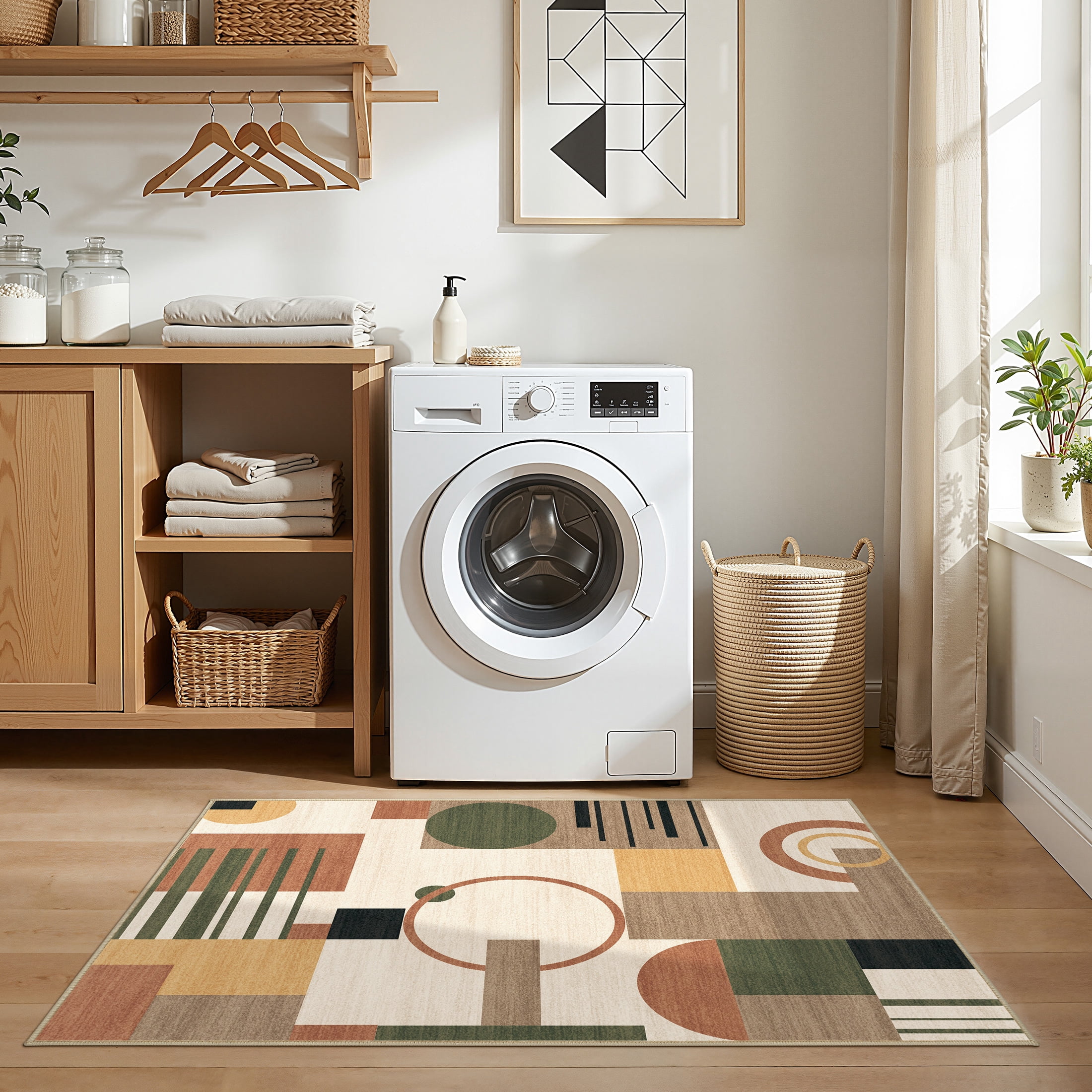 MICGEEK 3x5 Washable Area Rugs for Living Room, Modern Geometric Printed Rug, Vacuum-Friendly, Non Slip Indoor Rug for Bedroom Dining Room Home Decor Carpet, Beige Multi