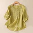 thumbnail image 2 of Blouse Vintage Brodée en Lin pour Femmes, Col en V, Patchwork, 2 of 6