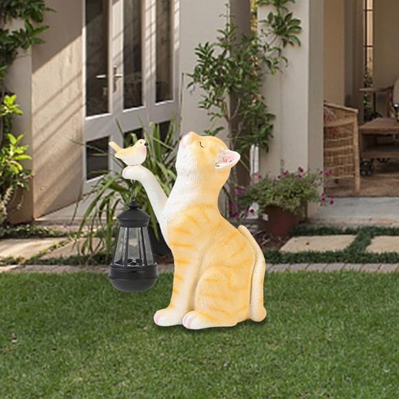 Luz Solar de gato shamjiam estatuilla de gato decoración para jardín y patio naranja