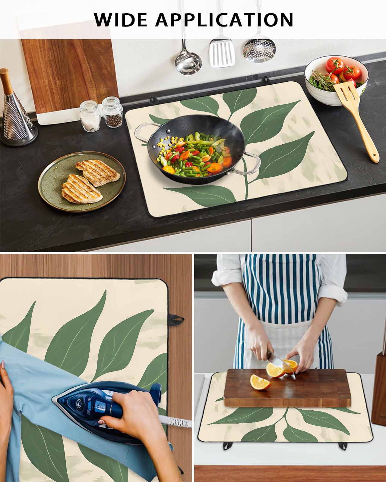 nqOlkjepod Large Induction Cooktop Protector Mat 24"x21", Green Botanical Stove Top Covers for Electric Stove, Tropical Leaves Vintage Decorative Stove Burner Cover Mats, Glass Top Stove Cover