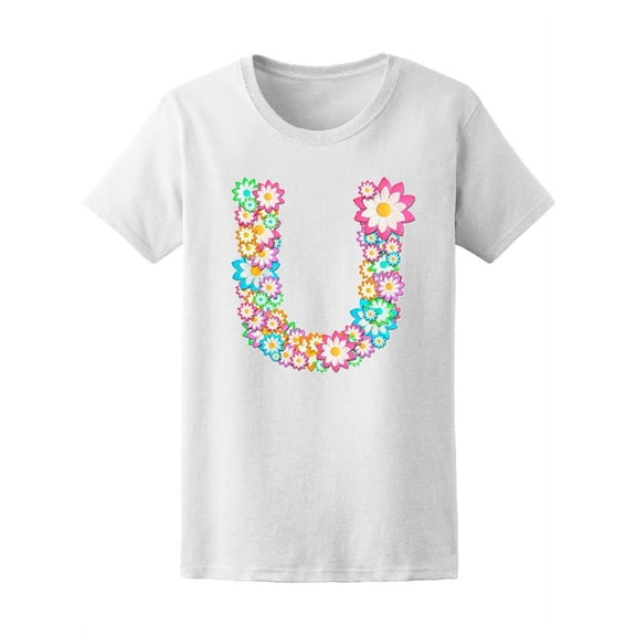 Cute 'U' Colorful Floral Letter Tee Women's -Image by Shutterstock