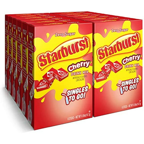 Starburst Singles To Go Powdered Drink Mix & Just Add Water -12 Boxes With 6 Packets Each 72 Total Servings (Sugar Free), Cherry, 7.08 Oz