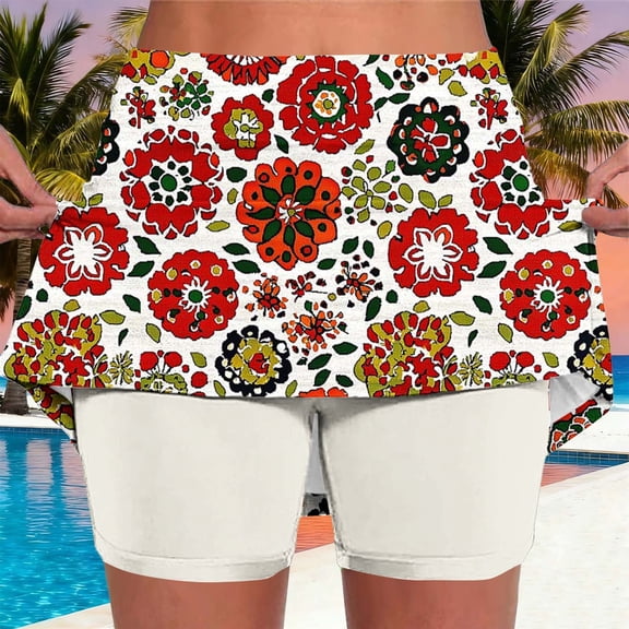 DailyTrove Women Floral Print Skort Casual Bohemian Skirt with Inner Shorts