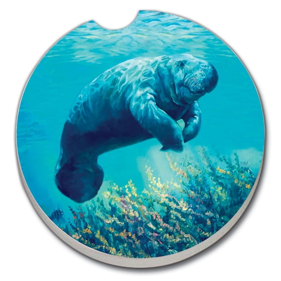 Absorbent Stoneware Car Coaster, Manatee in Sunlight, Set of 2