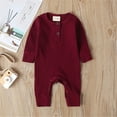 thumbnail image 2 of Newborn Baby Boy Girl Button Romper One Piece Solid Knit Ribbed Long Sleeve Jumpsuit, 2 of 6