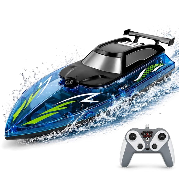 Tigozz Remote Control Boat for Kids Ages 8 , 2.4GHz Dual-Motor RC Racing Boat with Colorful LED Lights, 10 km/h Rechargeable Pool Toy, Blue