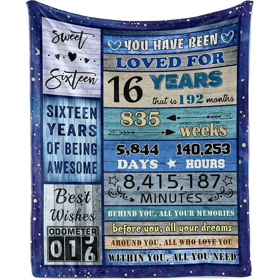 16th Birthday Gifts for Girls Boys, Sweet 16 Gifts for Girls Blanket 60"X50", 16 Birthday Gift Ideas Blanket, Gifts for 16 Year Old Girl, 16th Bday Decor Birthday Decorations Blankets for Girls Boy