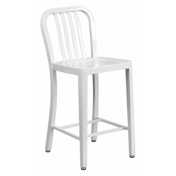 Flash Furniture Gael Commercial Grade 24" High White Metal Indoor-Outdoor Counter Height Stool with Vertical Slat Back