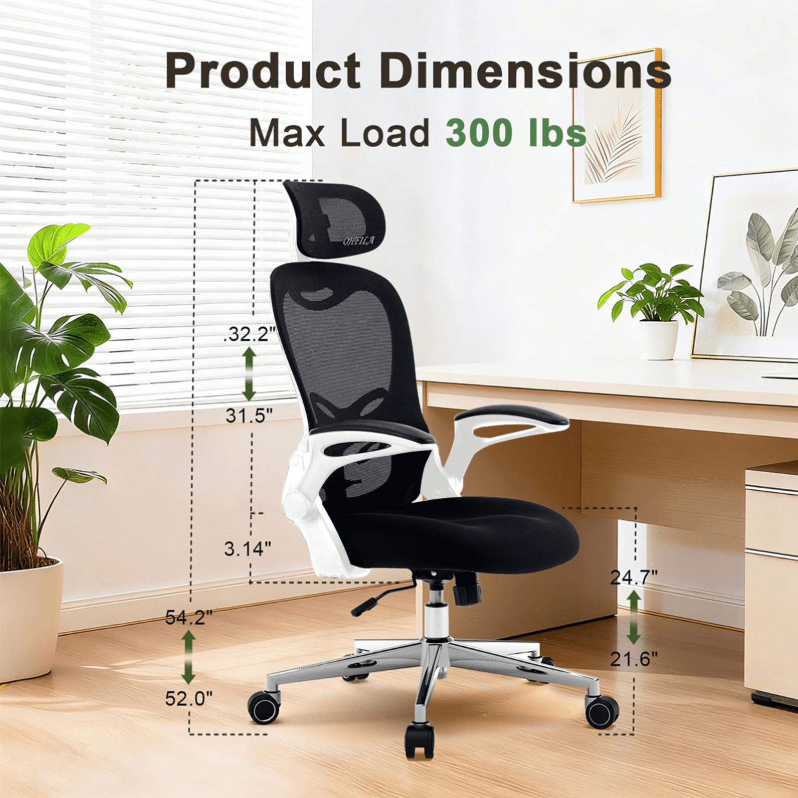 Office Chair, Ergonomic Breathable Mesh,Flip-Up Arms and Adjustable High Back Lumbar Support,Comfy Computer Chair for Home Office