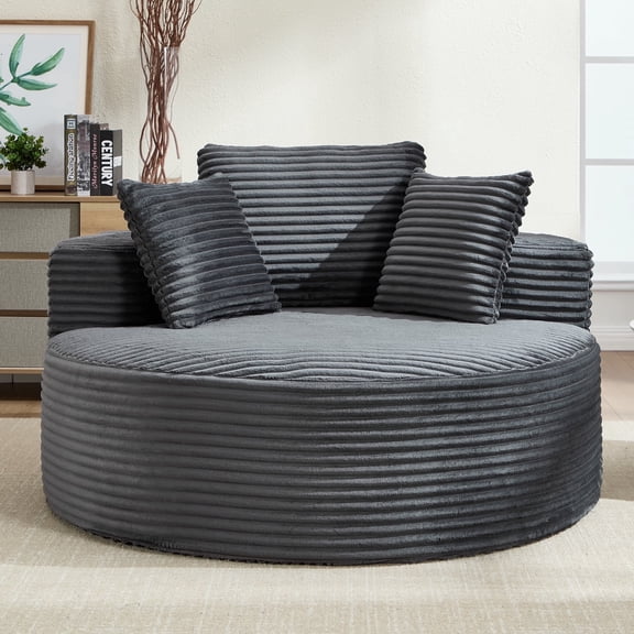 FIRSCOOK 55.9" Oversized Round Chair Lounge Chaise Indoor, Corduroy Cloud Sofa Chair, Dark Gray