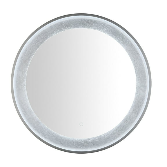 SAFAVIEH Erdem 30 Inch Aluminum Led Mirror, Silver Grey/Silver Leaf