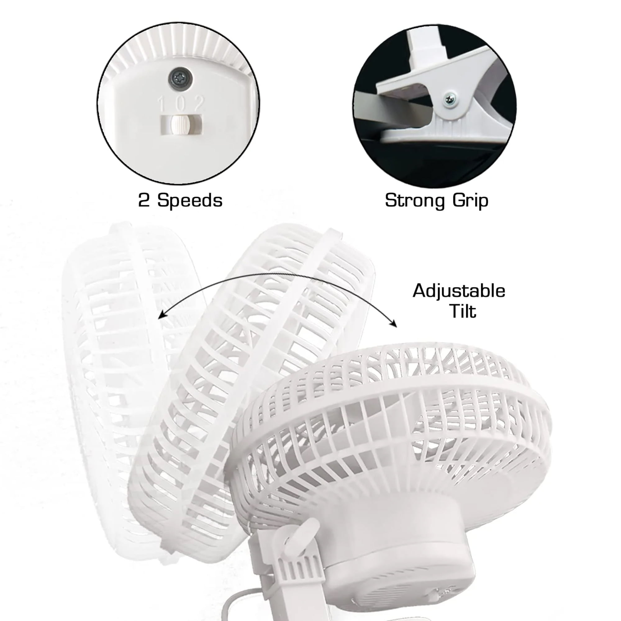 Hurricane Classic  6" Clip Fan 2 Speed Table Fan w/ Adjustable Tilt, White