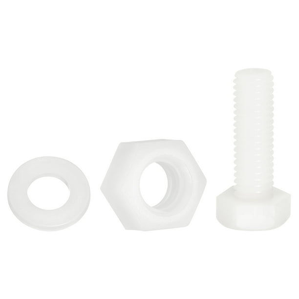Uxcell 150 Paquete/50 Conjuntos Tornillos Hexagonales de Nylon, M8 x 25mm Tornillos de Cabeza Hexagonal de Plástico