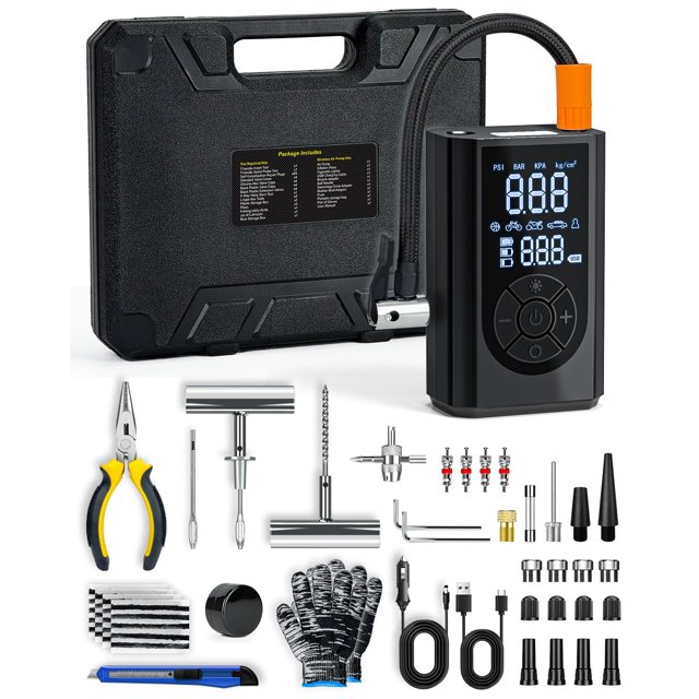 Kit de reparación de neumáticos FRIWOLE con compresor de aire portátil 150 PSI