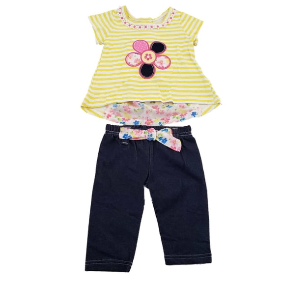Infant Toddler Girls Yellow Floral Flowers Outfit Top and Bottom 2 Pc Set 18m