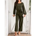 thumbnail image 6 of Womens Dressy Jumpsuits Long Sleeve Belted Wide Leg Pants Romper Jumpsuit Wedding Guest Outfits Army Green L, 6 of 9
