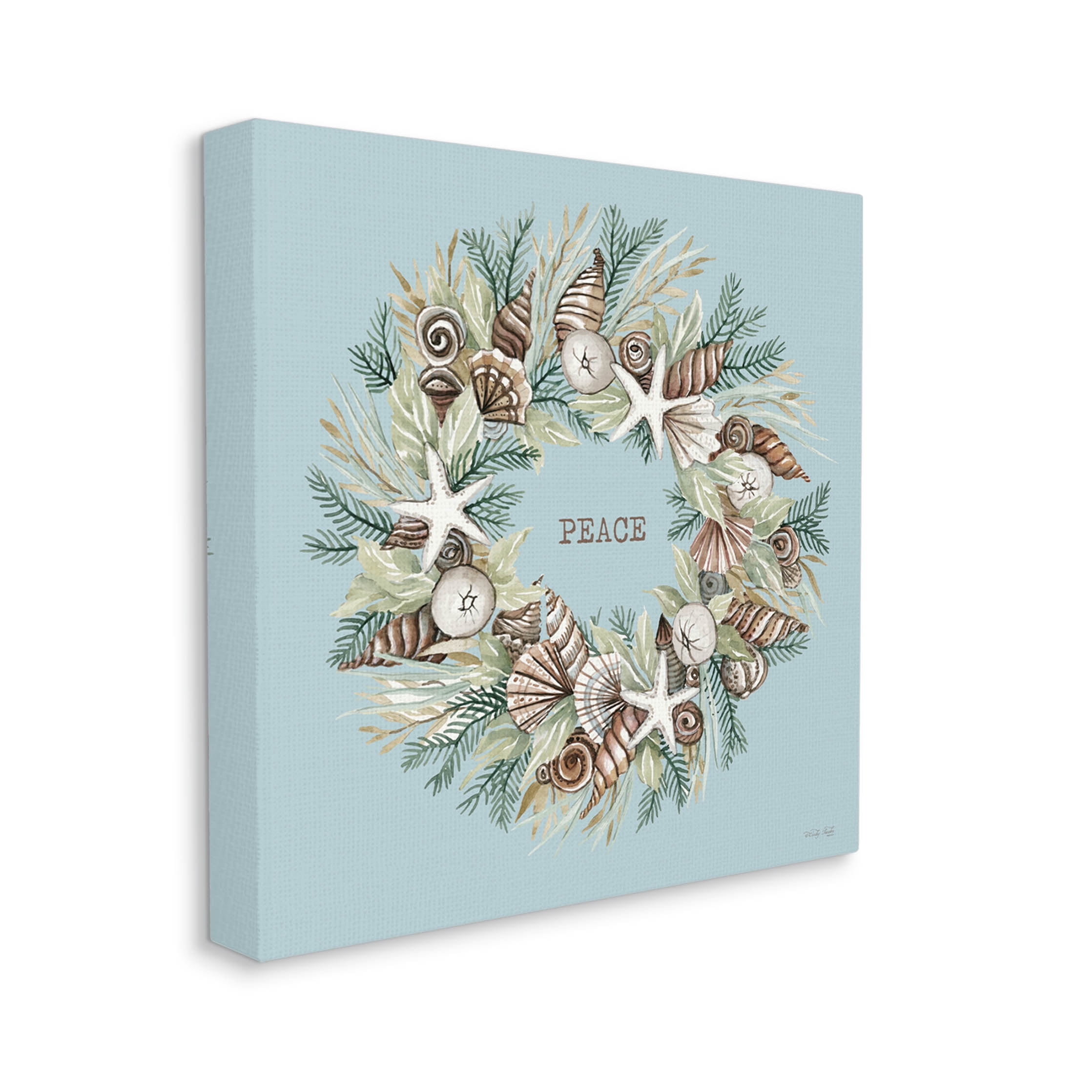 Coastal Holiday Peace Wreath Holiday Graphic Art Gallery Wrapped Canvas Print Wall Art