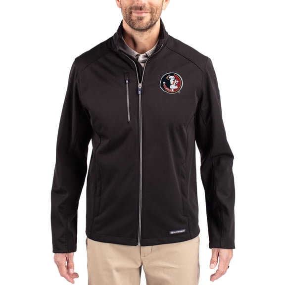 Men's Cutter & Buck Black Florida State Seminoles Evoke Eco Softshell Recycled Full-Zip Jacket